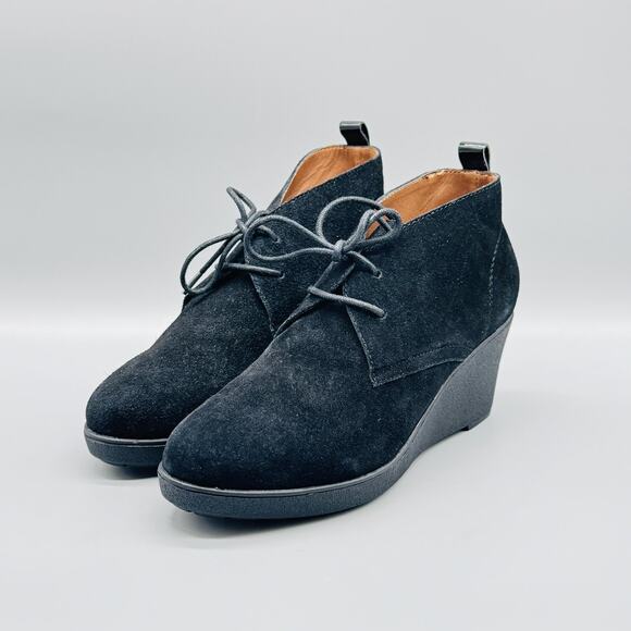 Donald J Pliner Boots Women 6.5 Black Suede Wedge Ankle Lace Up Comfort NAKKA-23 - Picture 3 of 11